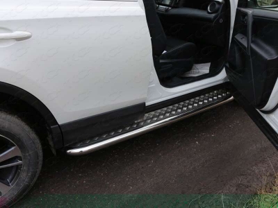Пороги с площадкой алюминиевый лист 60 мм ТСС для Toyota RAV4 2015-2019