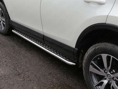 Пороги с площадкой алюминиевый лист 42 мм для Toyota RAV4 № TOYRAV15-14