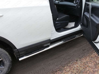 Пороги труба овальная с накладками 120х60 мм ТСС для Toyota RAV4 2015-2019