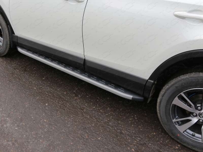 Пороги алюминиевые ТСС с накладкой серые для Toyota RAV4 № TOYRAV15-19GR