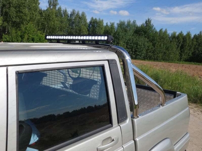Защита кузова пикапа и заднего стекла с фарой 76 мм ТСС для УАЗ Патриот Пикап 2015-2021