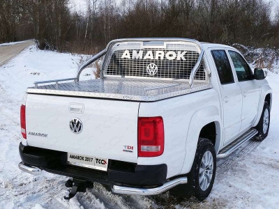Пороги с площадкой алюминиевый лист 60 мм ТСС для Volkswagen Amarok 2016-2021