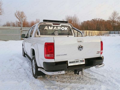 Защита кузова и заднего стекла со светодиодной фарой 75х42 мм на кузов ТСС для Volkswagen Amarok 2016-2021