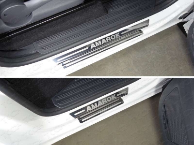 Накладки на пороги зеркальный лист надпись Amarok ТСС для Volkswagen Amarok 2016-2021