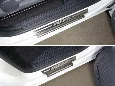 Накладки на пороги лист шлифованный надпись Amarok ТСС для Volkswagen Amarok 2016-2021