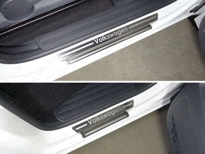 Накладки на пороги лист шлифованный надпись Volkswagen ТСС для Volkswagen Amarok 2016-2021