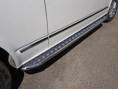 Пороги с площадкой алюминиевый лист 42 мм ТСС для Volkswagen Transporter T6 2015-2021