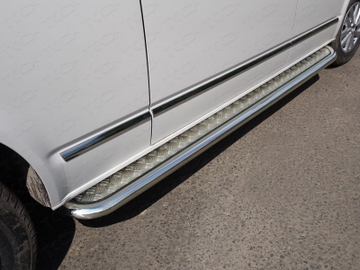 Пороги с площадкой алюминиевый лист 60 мм для Volkswagen Transporter T6 Long № VWTRANS17LONG-23
