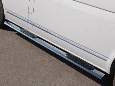 Пороги овальные с накладкой 120х60 мм для Volkswagen Caravelle T6 № VWCARAV17-28