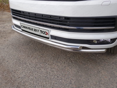 Защита переднего бампера двойная 42-42 мм ТСС для Volkswagen Caravelle T6 2015-2021