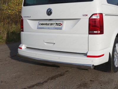 Защита заднего бампера овальная 75х42 мм ТСС для Volkswagen Caravelle T6 2015-2021