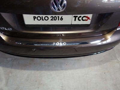 Накладка на задний бампер зеркальный лист надпись Polo для Volkswagen Polo № VWPOLO16-14