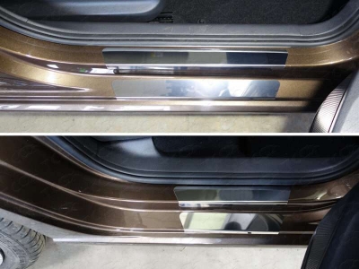 Накладки на пороги внешние и внутренние зеркальный лист 8 шт ТСС для Volkswagen Polo 2015-2020