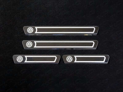 Накладки на пороги внешние зеркальный лист лого Volkswagen для Volkswagen Polo № VWPOLO16-21