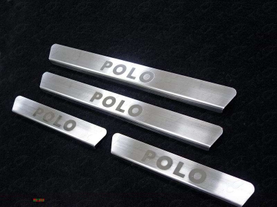 Накладки на пороги шлифованный лист надпись Polo для Volkswagen Polo № VWPOLO16-05