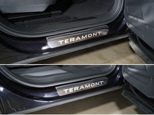 Накладки на пороги лист зеркальный надпись Teramont 4 шт для Volkswagen Teramont № VWTER18-06