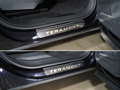 Накладки на пороги лист зеркальный надпись Teramont 4 шт ТСС для Volkswagen Teramont 2018-2021