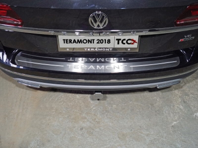 Накладка на задний бампер лист шлифованный надпись Teramont ТСС для Volkswagen Teramont 2018-2021