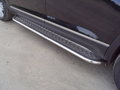 Пороги с площадкой алюминиевый лист 75х42 мм для Volkswagen Teramont № VWTER18-35