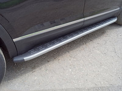 Пороги алюминиевые ТСС с накладкой серебристые для Volkswagen Teramont № VWTER18-38SL