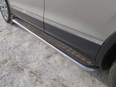 Пороги с площадкой алюминиевый лист 42 мм ТСС для Volkswagen Tiguan 2016-2021