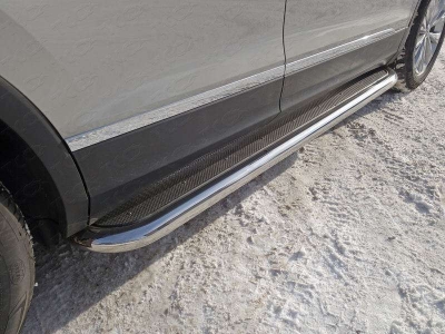 Пороги с площадкой нержавеющий лист 60 мм для Volkswagen Tiguan № VWTIG17-11