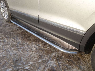 Пороги овал с площадкой нержавеющий лист 75х42 мм ТСС для Volkswagen Tiguan 2016-2021