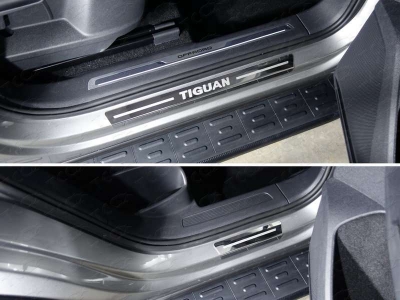 Накладки на пороги внешние зеркальный лист надпись Tiguan 4 шт ТСС для Volkswagen Tiguan 2016-2021