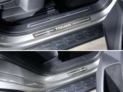 Накладки на пороги внешние шлифованный лист надпись Tiguan 4 шт ТСС для Volkswagen Tiguan 2016-2021