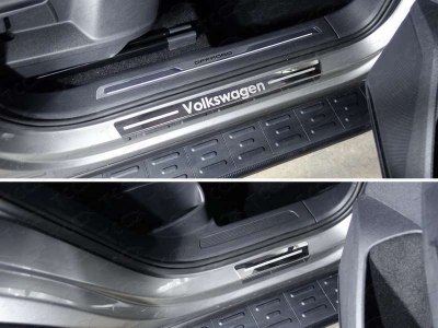 Накладки на пороги внешние зеркальный лист надпись Volkswagen 4 шт ТСС для Volkswagen Tiguan 2016-2021