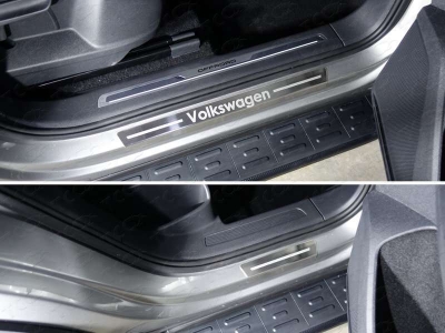 Накладки на пороги внешние шлифованный лист надпись Volkswagen 4 шт ТСС для Volkswagen Tiguan 2016-2021