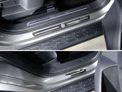 Накладки на пороги внешние зеркальный лист логотип VW 4 шт ТСС для Volkswagen Tiguan 2016-2021