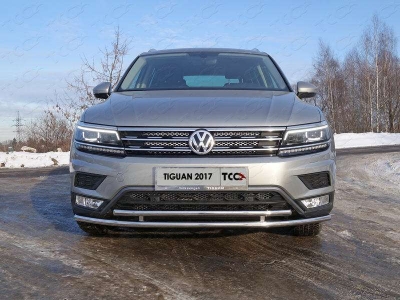 Защита передняя двойная для Offroad 42-42 мм ТСС для Volkswagen Tiguan 2016-2021