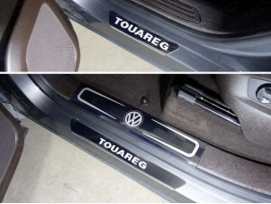 Накладки на пороги внутренние и внешние зеркальные надпись для Volkswagen Touareg № VWTOUAR14-24