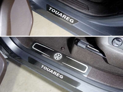 Накладки на пороги внутренние и внешние шлифованные надпись ТСС для Volkswagen Touareg 2014-2017