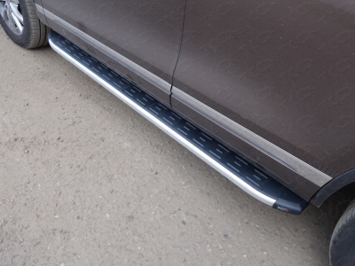 Пороги алюминиевые ТСС с накладкой (авто с брызговиками) для Volkswagen Touareg 2014-2017