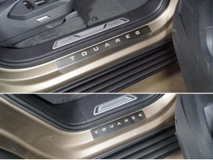 Накладки на пороги лист шлифованный надпись Touareg 4 шт для Volkswagen Touareg № VWTOUAR18-06