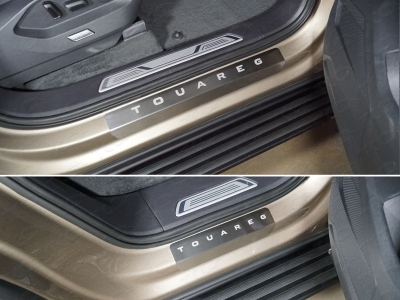 Накладки на пороги лист шлифованный надпись Touareg 4 шт ТСС для Volkswagen Touareg 2018-2021