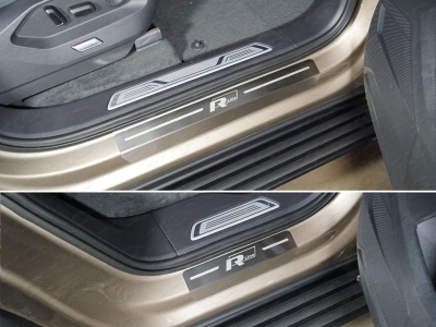Накладки на пороги лист шлифованный надпись R-Line 4 шт для Volkswagen Touareg № VWTOUAR18-08
