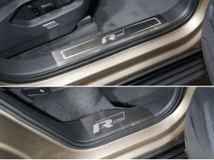 Накладки на пластиковые пороги лист шлифованный надпись R-Line 4 шт для Volkswagen Touareg № VWTOUAR18-14