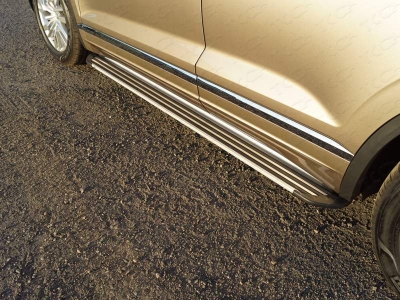 Пороги алюминиевые Slim Line Silver для Volkswagen Touareg № VWTOUAR18-36S