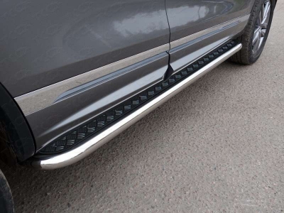 Пороги с площадкой алюминиевый лист 60 мм для Volkswagen Touareg R-Line № VWTOUARRL14-01