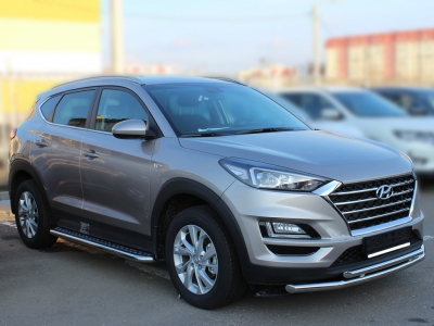 Пороги с площадкой алюминиевый лист 53 мм Технотек для Hyundai Tucson 2018-2021