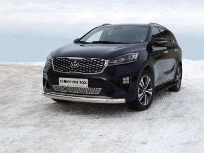 Защита передняя овальная 75х42 мм для Kia Sorento Prime № KIASORPR18-12