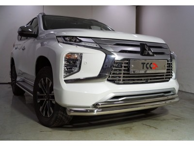 Защита передняя нижняя (двойная) 76,1/42,4 мм ТСС для Mitsubishi Pajero Sport III Рестайлинг 2019 – н.в. 