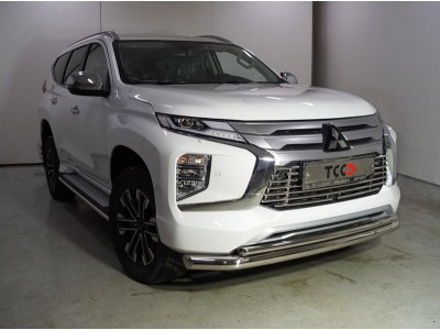 Защита передняя нижняя (двойная) 76,1/42,4 мм ТСС для Mitsubishi Pajero Sport III Рестайлинг 2019 – н.в. 