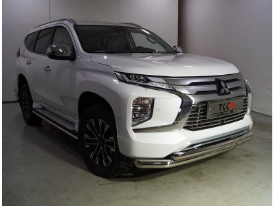 Защита передняя нижняя (двойная) 76,1/60,3 мм ТСС для Mitsubishi Pajero Sport III Рестайлинг 2019 – н.в. 