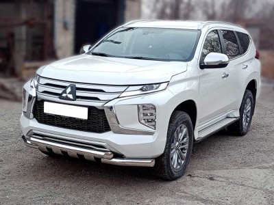 Защита переднего бампера d-76 с доп.накладками для Mitsubishi Pajero Sport 2021 – н.в. MPS21_1.2