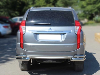 Защита заднего бампера "уголки" двойные d-76+43 для Mitsubishi Pajero Sport 2021 – н.в.
