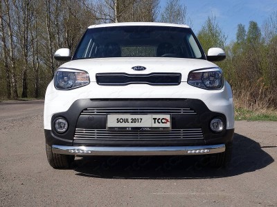 Защита передняя овальная с ДХО 75х42 мм для Kia Soul № KIASOUL17-16